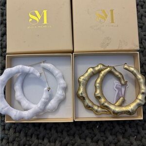 Seville Michelle leather old school hoop bamboo earrings. Brand new no callouts